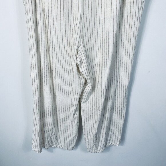 Lane Bryant Linen Blend Wide-Leg Cream & Brown Pinstripe Belted Pants Size 24 - Picture 10 of 11